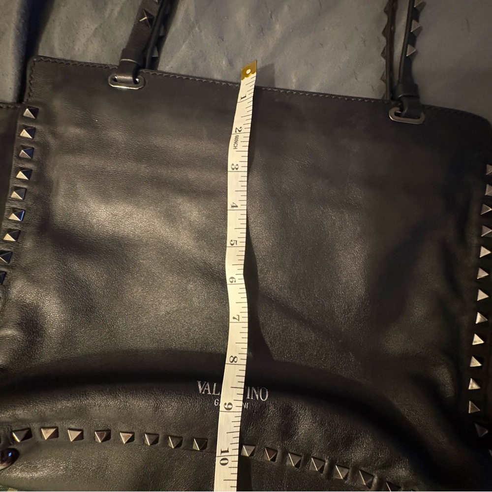 Valentino Garavani Noir Rockstud Tote Bag Black Leather Shoulder Bag Italy Large - Picture 5 of 11